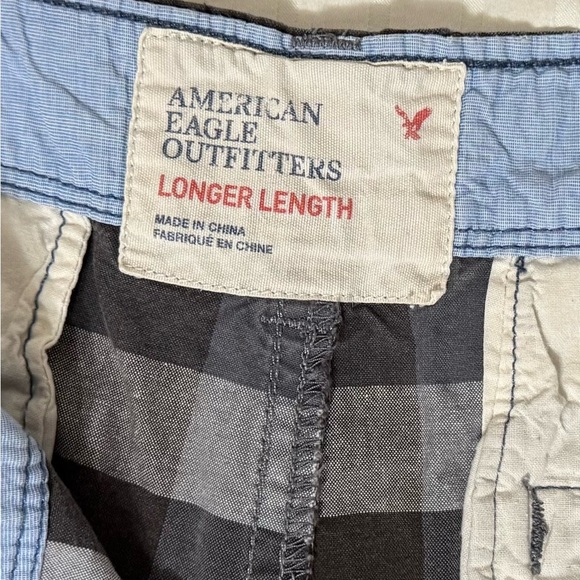 American Eagle Longer Length Grey Plaid Shorts Men's 32 Checkered Bermuda AEO - Picture 7 of 16
